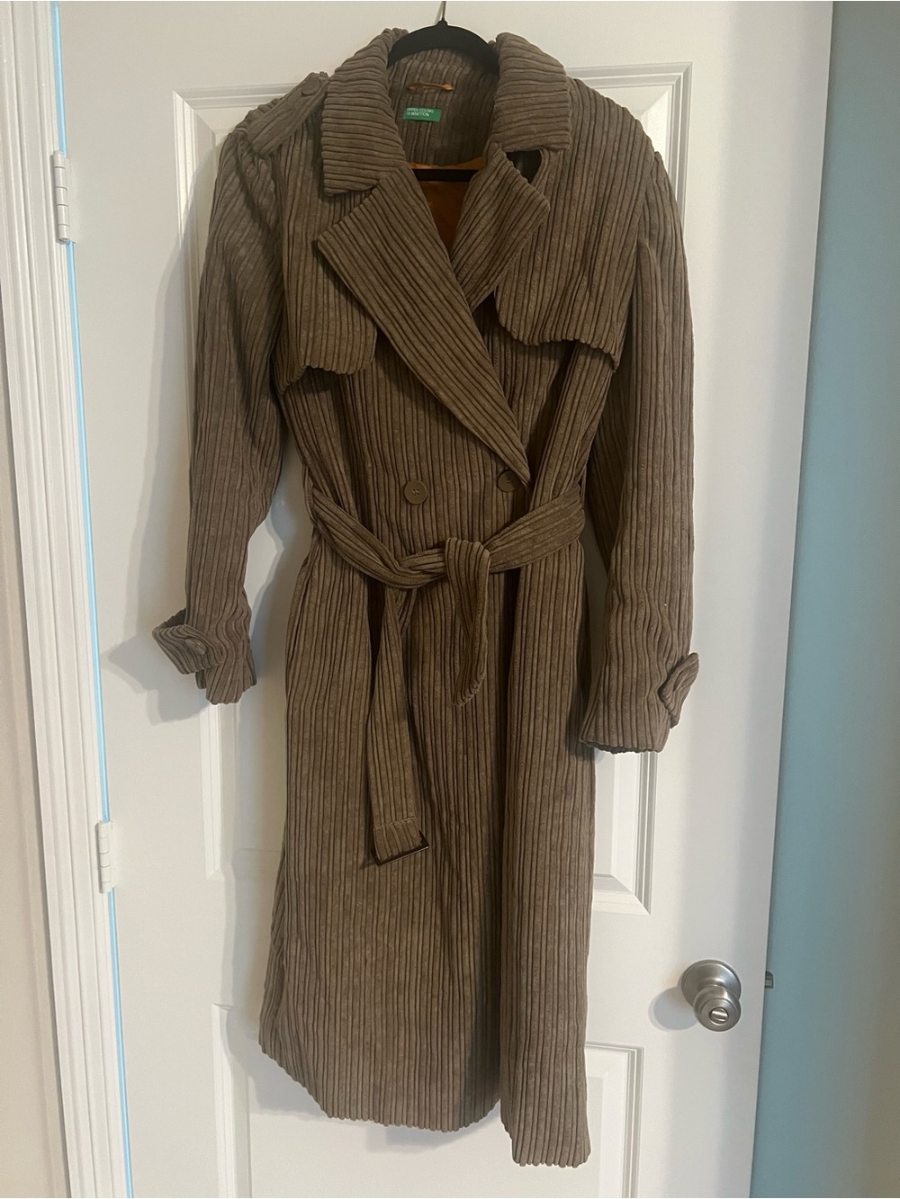 United Colors of Benetton Corduroy Trench Coat Belted Brown Size 8